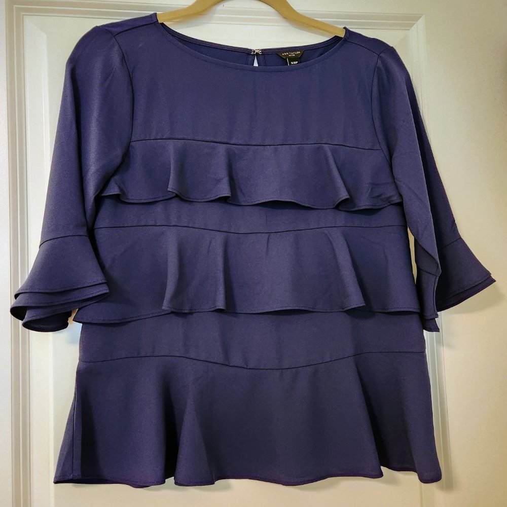 Ann Taylor Navy Ruffle Blouse